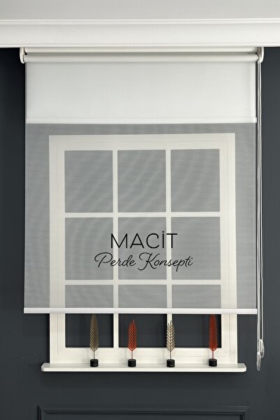 Macit Design Beyaz İnce Çizgili Çiftli Tül Ve Stor Perde (Dayanıklı Alüminyum...