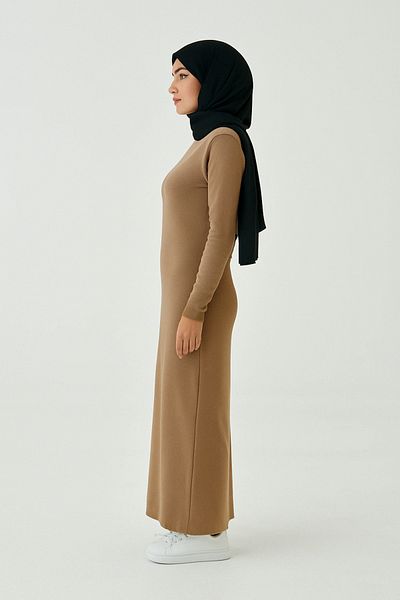 mirach Μακρυμάνικο φόρεμα Maxi με ραβδώσεις - Crew Neck, Basic Knitwear Abaya Ferace