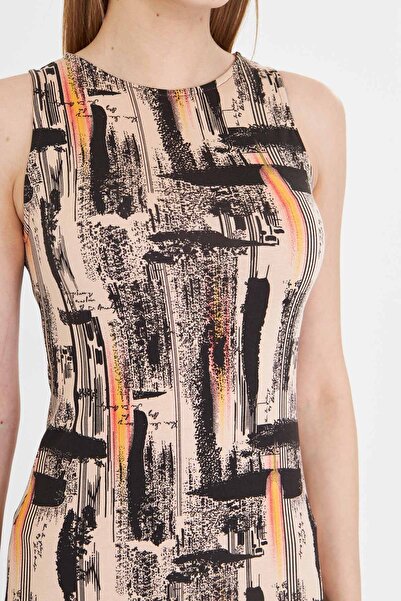 armonika Kadın Mercan Sıfır Yaka Kolsuz Yırtmaçlı Uzun Elbise ARM-23Y001090