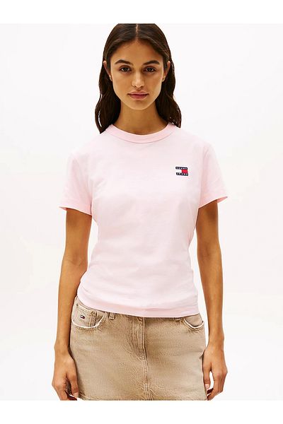 Tommy Jeans Women's Pink Badge Crew Neck T-Shirt