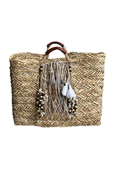 Hoff Interieur Geantă de plajă boho, din iută cu decorațiuni, 44 x 30 x 18 cm...