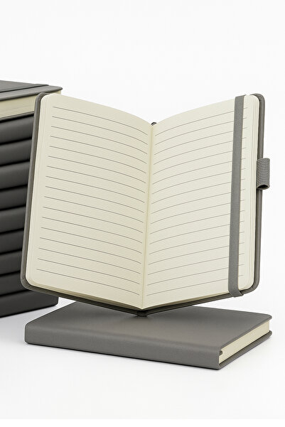 inkglo Gri Mini Cep Boy Termo Deri Sert Kapaklı Not Defteri Kalem Lastikli Taşınabilir Defter Planlayıcı