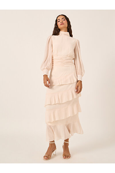 Styli Puff Sleeves Ruffled Hem Tiered Maxi Dress
