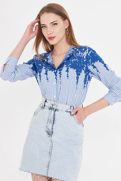 armonika Cămașă albastră cu model pentru guler de judecător ARM-25Y 001013