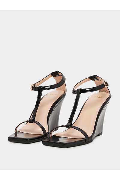 Styli Solid T-Strap Wedge Heel Sandals