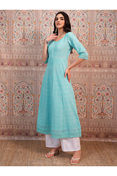 Vishudh By Styli Blue Ethnic Motifs Embroidered Sequined Anarkali Kurta