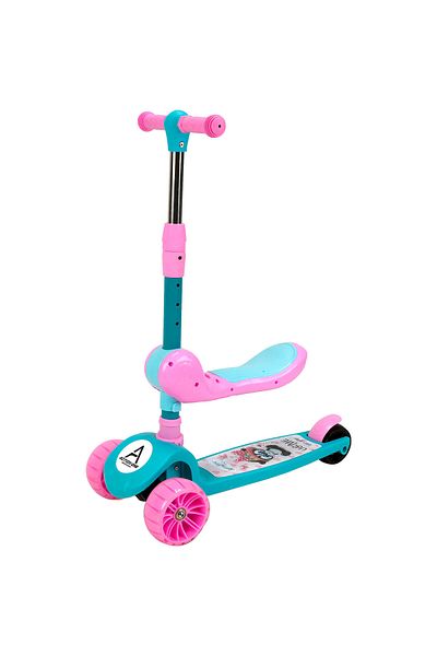 ACTION ONE Trotineta pliabila Popsicle cu scaunel, roti luminoase si muzica, roz
