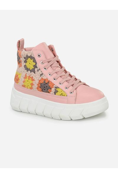 Fresh Feet By Styli Crochet Insert High Top Lace-Up Sneakers