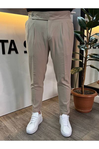 BYATA MENS STYLE Italian Cut Fabric Trousers with Elastic Waist