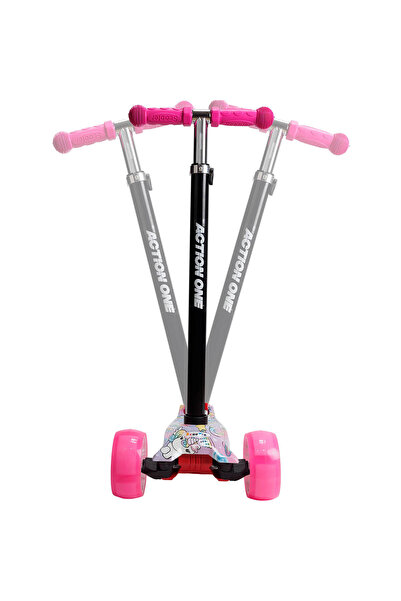 ACTION ONE Trotineta Sweet Dreams Unicorns, cu roti luminoase si late, Roz