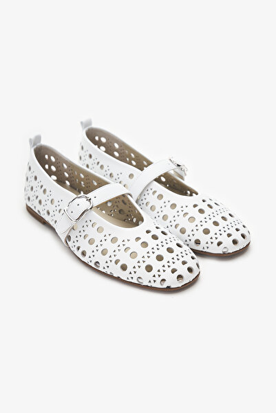 Louis Cardy Taku White Genuine Leather Women's Ballerinas