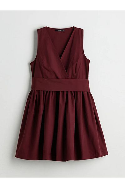 LC Waikiki XSIDE Rochie mini din popelin cu decolteu dublu burgundy