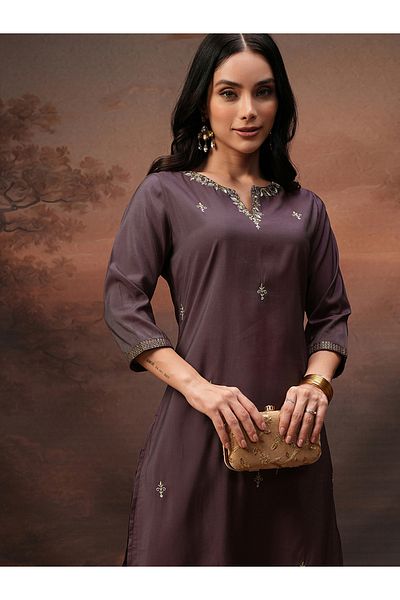Vishudh By Styli Embroidered Round Neck Tunic and Trousers Co-Ords