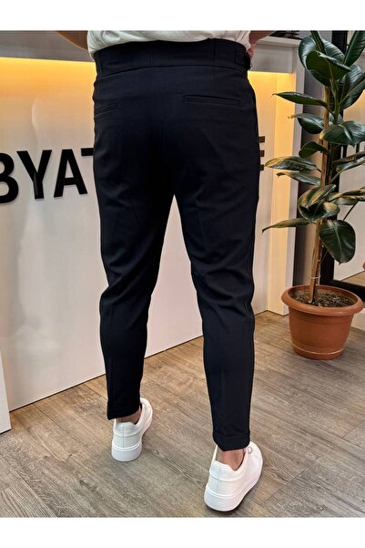 BYATA MENS STYLE Italian Cut Fabric Trousers with Elastic Waist