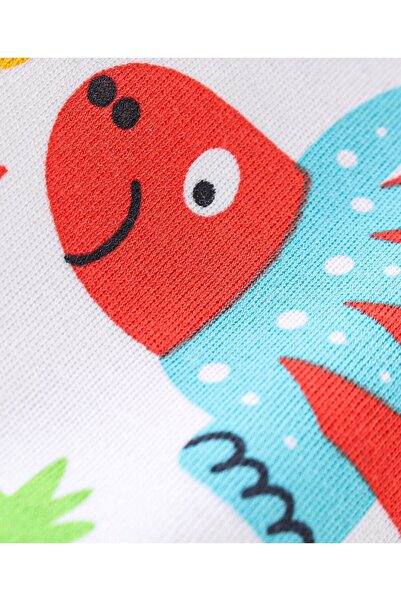 Babyhug Babyhug 100% Cotton Interlock Knit Half Sleeves Romper Dino Print - White