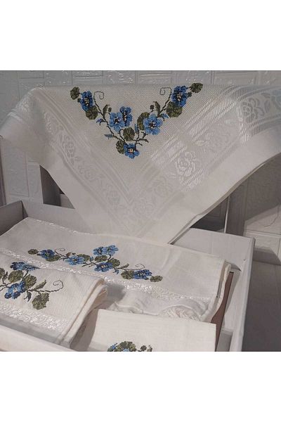 Vinezza Home Collection Dowry 6-Piece Flower Embroidered Etamine Processing Prayer Rug Set Bundle Set