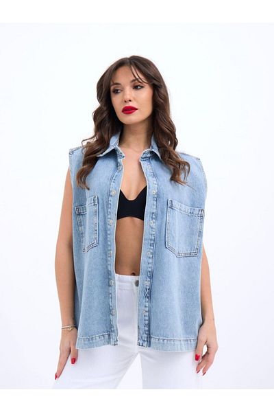 leyla sanat sanata yeni bir bakış açısı Leyla Art a New Perspective on Art 5581 Denim Vest-Blue