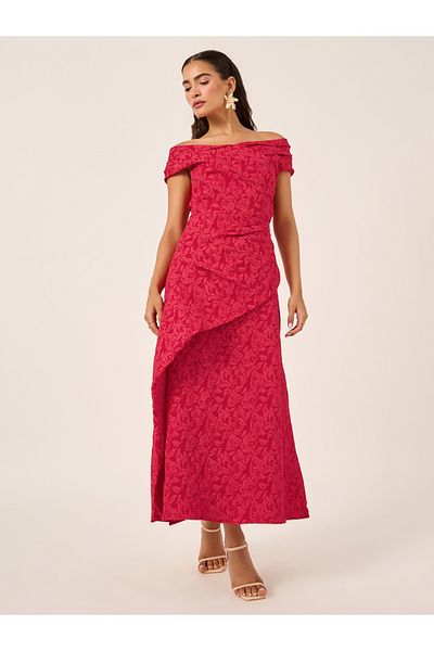 Styli Textured Lace Off Shoulder Neck Sheath Maxi Dress