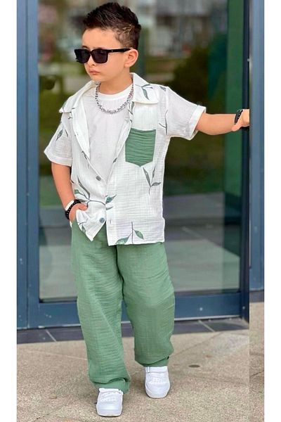 tunays shopping Boy's 3-Piece Muslin Shirt Set