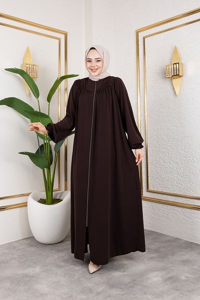 Nevayla Moda Абая с халат от копринен плат Medina, ежедневна/небрежна кройка - горчиво кафява / F142