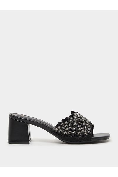 Styli Embellished Wide Strap Block Heel Sandals