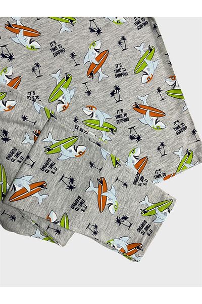 ALİŞ KİDS Boys' Cotton Gray Whale Patterned Short Sleeve Summer Pajama Set