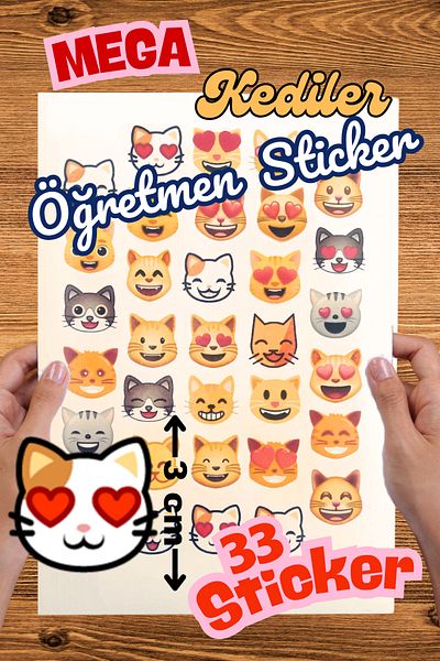 Arun Sticker 33 Pieces Mega Cat Emoji Teacher Sticker