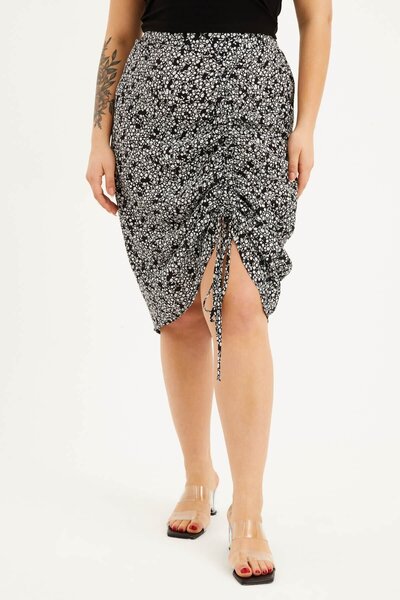 MYLİNE تنورة بخصر مطاطي من الخلف مع تفاصيل شير في الأمام