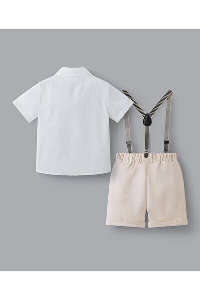 Mark & Mia Mark & Mia Party Suit With Bow & Striped Suspender - White & Cream