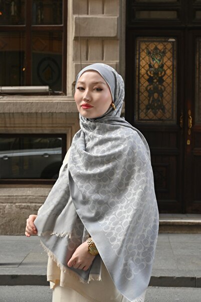 Pull Scarfs Imported Wool Silk C Pattern Shawl - Gray