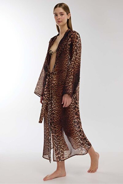 AYYILDIZ 4809 Brown Leopard Beach Dress