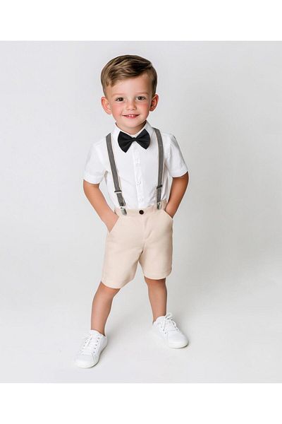 Mark & Mia Mark & Mia Party Suit With Bow & Striped Suspender - White & Cream