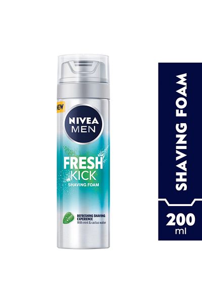 NIVEA Men Shaving Foam Fresh Kick 200ml Cooling Menthol Boost for Smooth Shave