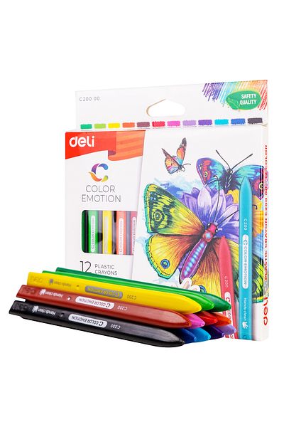 Deli Plastic Crayon 12 COLORS EC20000
