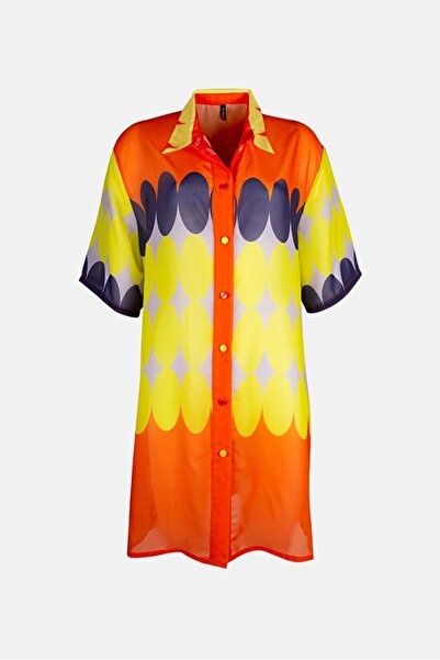 AYYILDIZ 4805 Yellow Patterned Beach Dress