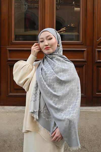 Pull Scarfs Imported Wool Silk C Pattern Shawl - Gray