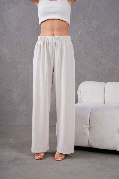 MVStore Women's Elastic Waist Wide Leg Comfortable Fit Linen Trousers