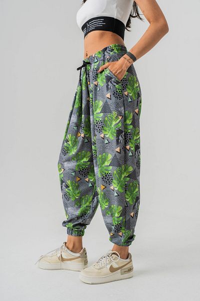 go gang own Leaf Waist and Leg Elastic Pleated Women's Bohemian Baggy