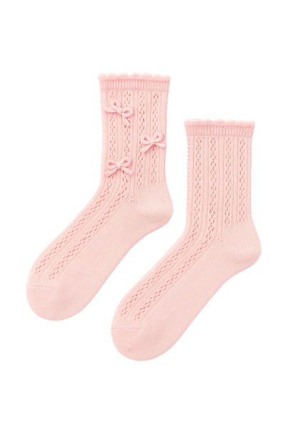 Katia&Bony Women's Knitted Bow Knitwear Socks Pink