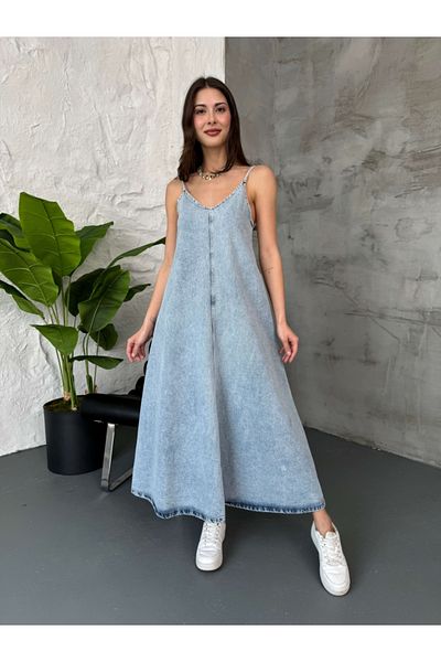 Elif Özbey Butik Rochie lungă Jean - Ice Blue, Strappy