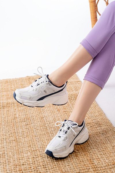 Aymood F-329 Pantofi sport de vară cu model alb, cu șireturi, albastru marin