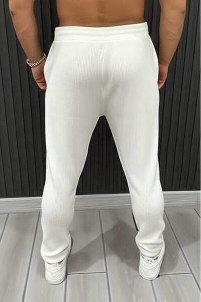 CAST COLLECTİON Men's Ecru Striped Wide Leg Summer Sweatpants