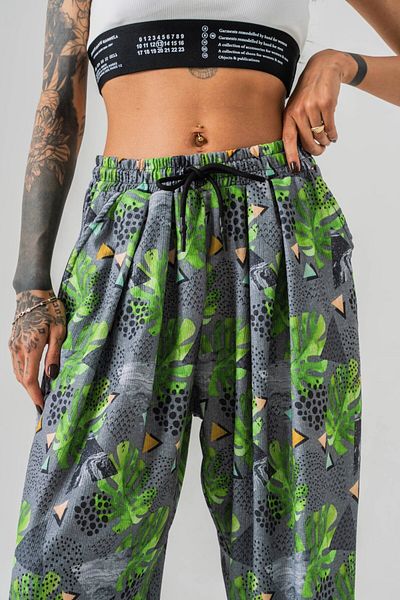go gang own Leaf Waist and Leg Elastic Pleated Women's Bohemian Baggy