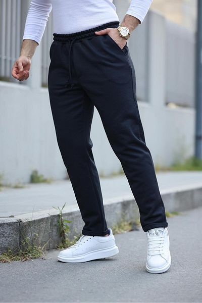 Miron Navy Blue Elastic Waist Modern Fit Men's Jogger Trousers-2513