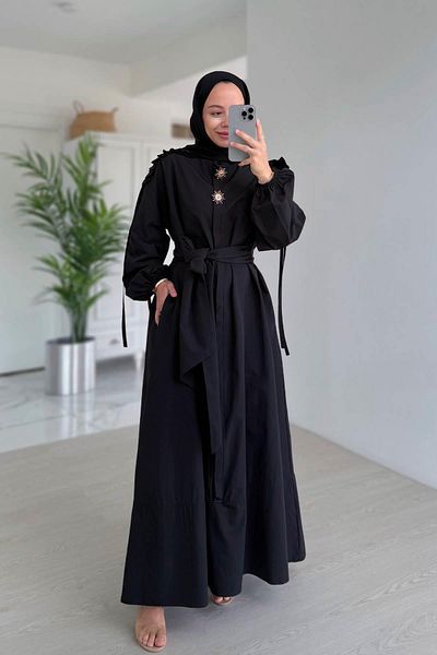 Ka Hijab Φόρεμα με μακριά ζώνη - Μαύρο