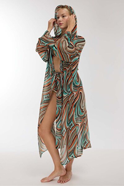 AYYILDIZ 4809 Green Patterned Beach Dress