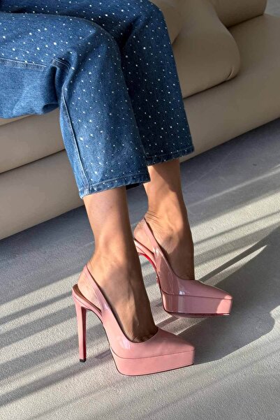 AYAKKABI PRENSİ Flex Pudra Rugan 13 Cm Kadın Klasik Platform Topuklu Ayakkabı