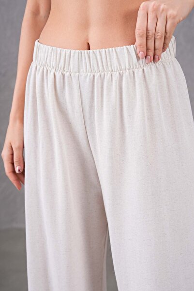 MVStore Women's Elastic Waist Wide Leg Comfortable Fit Linen Trousers