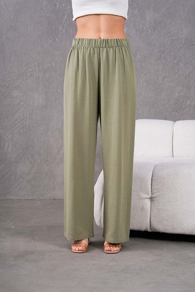 MVStore Women's Elastic Waist Wide Leg Comfortable Fit Linen Trousers