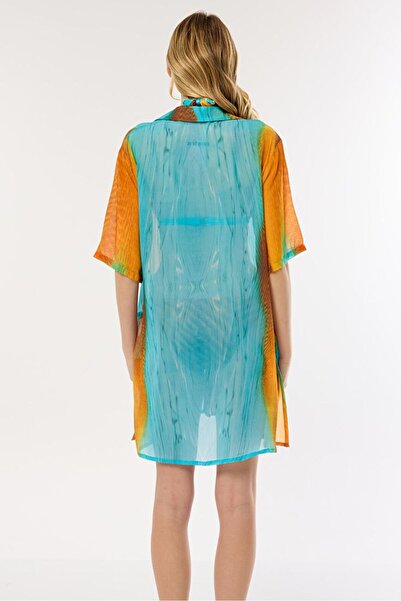 AYYILDIZ 4805 Brown Blue Patterned Beach Dress